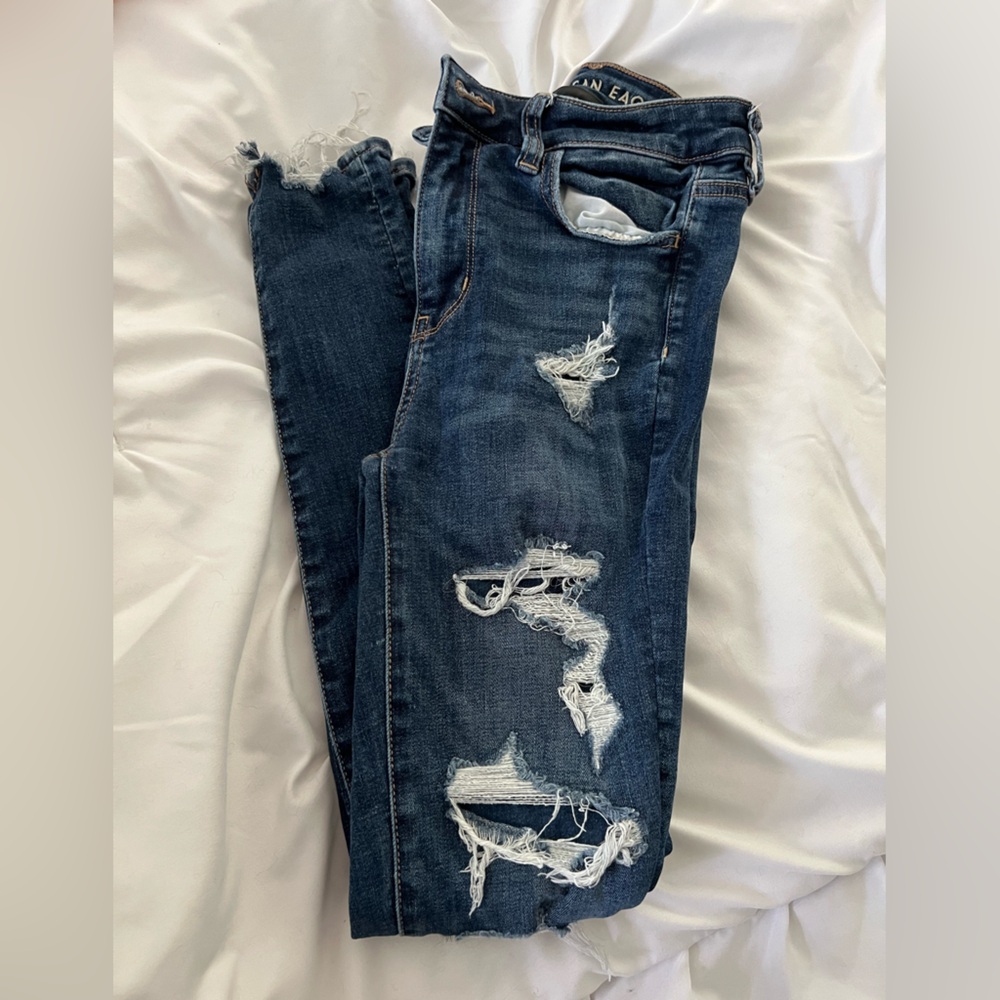 American Eagle Outfitters Dark Blue Distressed Skinny Jeans